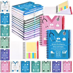 12 Sets 2025 Nurse Appreciation Gift Thank You Gifts Includes Small Pocket Inspirational Spiral Notebook with Ink Pens and Sticky Notepads Bulk for Assistants Medical Staff Coworker(Nurse)