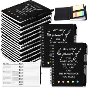 48 Pcs/ 24 Set Employee Appreciation Gift Teacher Volunteer Inspirational A6 Spiral Notebook Ballpoint Pen Journal Notepad for Coworker Secretary Nurse Graduation(Black)