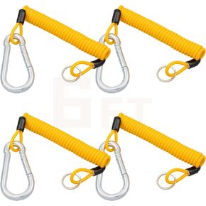 (4-Pack) 6ft Breakaway Trailer Cable Trailer Brake Safety Cable Heavy Duty Stainless Steel Spring Towing Coiled Wire, Replacement Breakaway Switch Safety Lanyard for RV Trailer Camper Boat