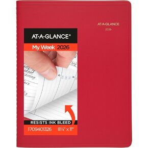 AT-A-Glance 2026 Planner Bolling Book ، Weekly ، 8.25 "× 11" ، كبير ، أحمر (709401326)