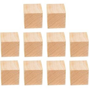 Lasenersm 10 قطع مكعبات خشبية غير مكتملة ، 2.5 × 2.5 سم ؛ خشبي؛ كتل خشبية صلبة لمشاريع DIY ، الديكور المنزلي ، الكتل الأبجدية ، الألغاز