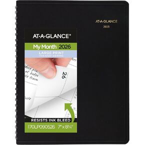 AT-A-GLANCE 2026 Planner, Monthly, 7" x 8.75", Medium, Large Print, Black (70LP090526)