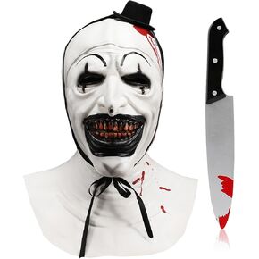 Kids Terrifier Mask Art the Clown Mask with Bloody Toys Scary Killer Clown Mask Halloween Cosplay Costume Bloddy Mask with Props