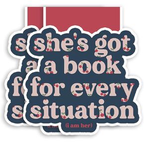 (2Pcs) She's Got A Book for Every Situation Magnetic Bookmark Book Page Markers Gift for Reading Lover Nerd Book Addict Bookish Bookworm Reader Office Stationery - Size 2.6"x2.4" When Folded