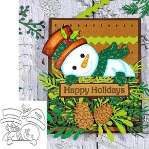 Merry Christmas Peeking Snowman Metal Die Cuts,Birthday Bowtie Gift Box Cutting Dies Cut Stencils DIY Scrapbooking Decorative Embossing Paper Scrapbooking Card Making