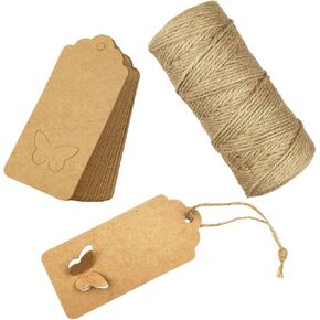 Mafeloe Blank DIY Label Kraft Paper Craft Tags Butterfly على شكل 100 قطعة مع سلسلة خيوط 100 متر