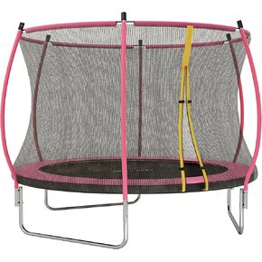 Soozier 8ft/10ft trampoline في الهواء الطلق ، الترامبولين الترفيهي مع صافي العلبة ، أعمدة منحنية وغطاء ربيع السلامة للبالغين ، ASTM المعتمدة