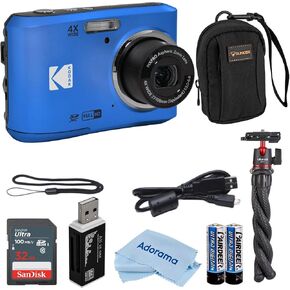 Kodak PIXPRO FZ45 Friendly Zoom 16MP Full HD Digital Camera, Bundle with 32GB Memory Card and Camera Bag, Flexible Tripod, and Card Reader (Blue)