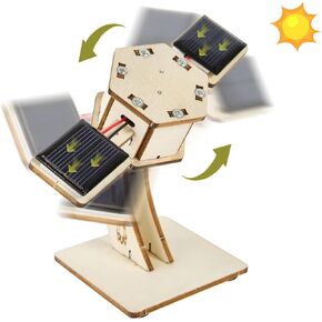 DIY Rotating Solar Satellite - Three Wooden Puzzle Building Toy ، STEM Educational Science Craft Model Kit للأطفال الذين تتراوح أعمارهم بين 8 و 12 عامًا ، إلهام الإبداع للأولاد والبنات. تعليم اللغة الإنجليزية.
