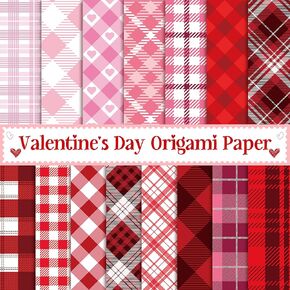 Haooryx Valentine’s Decorative Craft Paper - 60Sheet Valentine’s Day Origami Paper Set Double-Sided Patterned Paper Red&Pink Buffalo Plaid Giftwrap Scrapbooking Gift Wraping Decor Classroom Activities