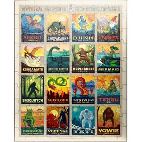 MyPuzzle Mythical Creatures from Around The World, Vintage Poster - Premium 1000 Piece Jigsaw Puzzle for Adults