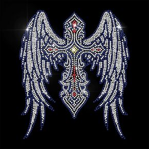 White Rhinestone Iron on Transfer Cross Wings Bling Diamond Hotfix Patches for Clothes, Large Iron On Sequin Applique for Jeans Jacket Caps Bag T-Shirts Shoes DIY Decor