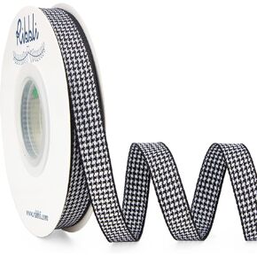 Ribbli Black and White Houndstooth Ribbon,3/8 Inches x Continuous 25 Yards,Christmas Ribbon Use for Gift Wrapping, Christmas Decoration,Wreath Decoration