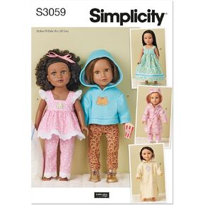Simplicity SS3059OS 18" Doll Clothes Sewing Pattern Packet by Elaine Heigl Designs, Design Code S3059, One Size, Multicolor