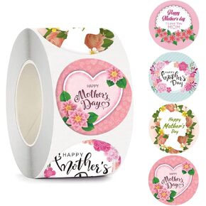Happy Mother's Day Labels Stcikers, Mother's Day Stickers 500 Pcs/Roll Mother's Day Gift Tag 1Inch Floral Envelope Seals Bulk for Mother’s Day Gift Cards Tag Letter Presents Package Bag