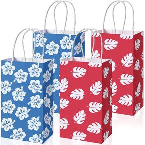 Kolldenn 12 Pcs Cute Cartoon Pink Blue Party Gift Bags Summer Hawaii Cartoon Paper Bags Birthday Gift Birthday Blue Pink Party Decorations Supplies Favors