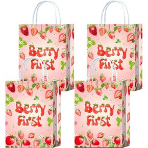16 PCS Berry First Strawberry Party Favor Facs ، Strawberry Paper Goodie Candy Gift With Wideles for Girls First First Birthdy Party Supplies Decoration