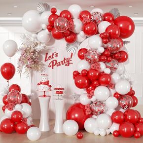 114pcs Red and White Balloons, Red and White Balloon Arch Kit for Wedding Engagement Christmas Valentine's Day Birthday Party Decorations