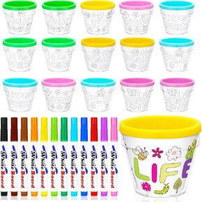 Meanplan 32 PCS Spring Craft for Kids DIY Flower Pots Crafts Bulk Garden Pot Kit Make Your Flower Pots Kit for Girls Boys Birthdy Party Project