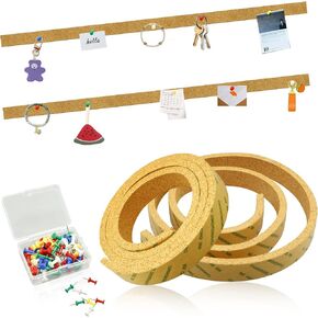 Cork Board Strips Cork Roll, 2 Rolls Frameless Cork Strips Bulletin Bar Strip Paper Roll with 50 Push Pins, Self Adhesive Notice Memo Board Pin Board Cork Coards for Walls Office Bedrooms Decoration