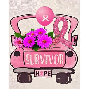 Xiyuekissu 5D Diamond Painting Kits for Adults -Breast Cancer Awareness Ribbon Truck Survivor Hope, Pink Ribbon Flower Caring Inspirational Support Full Dril Diamond Arts 16×20 Inches