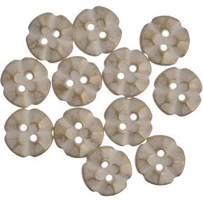 Mibo Buttons & Accessories 12pcs ABS Metal Plated Button - 2 Hole - Flower Shape Design - 20L(12mm) - Matte Gold Patina