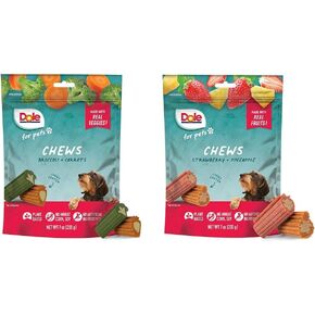 Freshly Fetched Dog Chews Bundle, 7 Oz Each: Strawberry & Pineapple and Broccoli & Carrot, 7oz - Real Fruits & Veggies, No Wheat, Corn, Soy, Artificial Flavors, Colors, or Preservatives