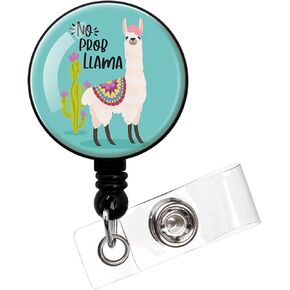 No Prob Llama,Funny Badge Reel，Retractable ID Card Badge Holder with Alligator Clip，Alpaca Badge,Office Badge,Hospital Badge,Suitable for Nurses,Doctors,Office Staff, Students,Volunteer