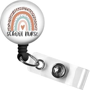 School Nurse Rainbow Badge Reel,Retractable Name Card Holder with Alligator Clip, Medical MD RN ID, Holder, Office Employee, Black