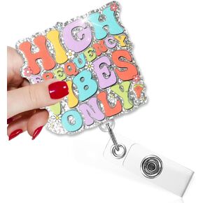 TOUNER High Frequency Vibes Only Funny Badge Reel with Glitter, Badge Holder with 360 Swivel Alligator Clip for Diagnostic Sonographer, Ultrasound Technologist Gifts for Maternity Doctor Nurse RDMS