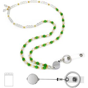 Retractable Lanyards for ID Badges and Keys, Durable Natural Stone Beaded Lanyard for Teacher Women