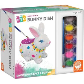 MindWare Paint Your Own Crafts for Kids: Porcelain Easter Bunny Dish – Easter Gift For 8 Year Olds & Up - Includes 13 Paint Colors, 2 Paint Brushes & Painting Guidebook