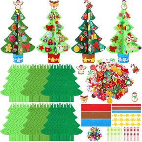 408 Pcs DIY Craft Kits 3D Felt Sets Christmas Tree Decorations with Elk, Gingerbread Man, Penguin, Snowman, Candy Wreath Stickers for Party Favors Activities