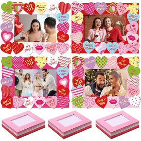 Chunful 24 قطعة عيد الحب القلب Craft عيد الحب صورة إطار الحرف مع محادثة ملصقات القلب DIY إطار صورة الورق إطارات الصور