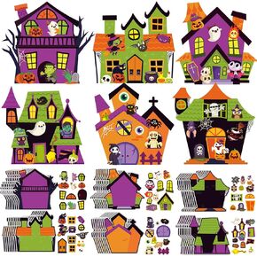 Pajean 48 Packs Halloween Craft Kits for Kids Halloween Haunted House Craft Kit Make Your Haunted House Stickers for Classroom Favors Actors