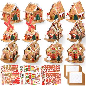 Libima 12 PCS Gingerbread House Kit Christmas Crafts for Kids Make Your Gingerbread House Craft Craft ملصقات DIY Christmas Tiny House Kits للأطفال الصغار لعبة عيد الميلاد أنشطة الحفلة