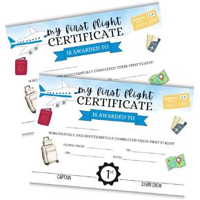 My First Flight Certificate 30pk 8.5x11" Kid’s Award Brave Flying Vacation Attendance Solo Pilot Achievement Aviation Journey Milestone for Parents