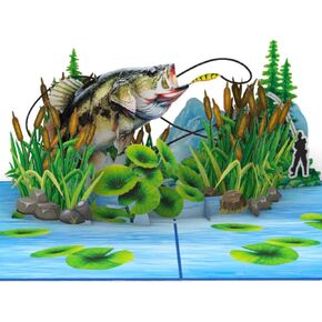 HEARTAGS- Pop Up Fathers Day Card Fishing, 6x8 in Father's Day Card for Husband, Dad, Son, Grandpa, Fishing Birthday Gift For Men, Him, Brother With Envelope