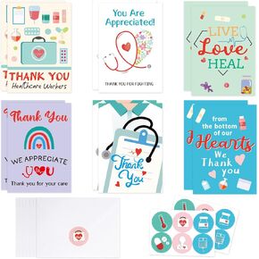 36 PCS Nurses Week Cards Bulk Thank You Cards for Nurses Doctors with Envelopes and Stickers Medical Healthcare Workers Nurse Appreciation Week Gift Notes