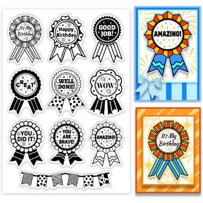 PH PandaHall Encouraging Sign Clear Stamp for Card Making, Encouraging Sign Medal Silicone Stamp Happy Birthday Transparent Rubber Stamp for Students, Scrapbooking, Journal, Gift Tags, Paper Crafting