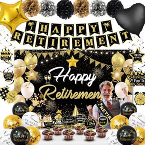 Retirement Party Decorations for Women, Rose Gold Happy Retirement Decorations, Happy Retirement Banner, Retired Balloons, Backdrop, Sash, Pompoms, Swirls Hanging Card, Retired Cake Topper for Female
