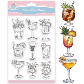 GLOBLELAND Cocktails Clear Stamps for Scrapbooking Lemon Wine Silicone Stamps Pineapple Drinks Transparent Stamp for Card Making DIY Embossing Journaling