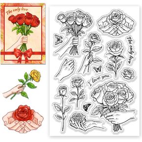 CHGCRAFT Rose Flower Clear Stamps Flower Transparent Stamps Plants Pattern Silicone Clear Stamp Seals for DIY Scrapbooking Photo Album Decoration, 4.3x6.3inch
