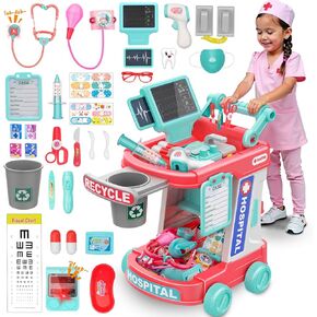 Doctor Kit for Kids - Prayend Play Doctor مجموعة مع عربة متنقلة وملحقات واقعية - اللعب الطبي مجموعة Toy for Boys Girls - Kids Doctor Kit لـ 3 4 5 6 7 8 9 سنوات ، عيد ميلاد