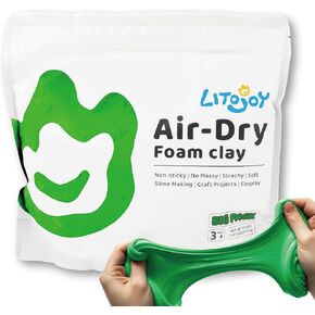 Green Air Dry Foam Clay - Modeling, Soft, Light Weight for School Supply, Art Projects, Deco Flower Mirror, Cosplay Props, Fake Bake, Slime Supplies- 1.1 Lbs / 500 Grams (Green)