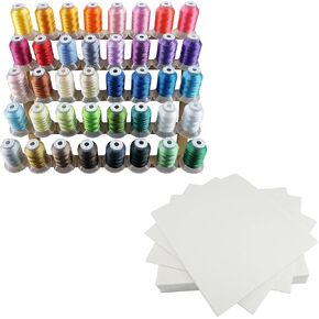 New Brothread 40 Brother Colors Polyester Machine Machine Kit 500M & New BrothRead Cut Away Machine Approidery Backing 8 "x8" - 100 ورقة مقدمة