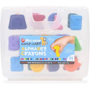Micador early stART Alphabet Crayons - 26 letter shaped crayons in carrying case - 10 colors - Motor skill + developmental activities + educational - Ages 2+
