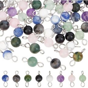 UNICRAFTALE 80Pcs 8 Colors Stone Connectors Charm Double Loop Gemstone Charms Round Link Connector Charms with Rondelle Stone Bead for Bracelet Earring Jewelry Making