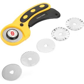 Rotary Cutter, 45mm Rotary Cutter for Fabric, Rotary Fabric Cutter with Safety Lock, Included Extra 5 Pack 45mm Replacement Blades, Ergonomic Rotary Cutter Tool for Quilting Sewing Arts Crafts