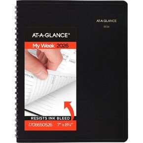 AT-A-GLANCE 2026 Appointment Book Planner, Weekly & Hourly, 7" x 8.75", Medium, Black (708650526)